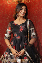 Crow Black Organza Sharara Set