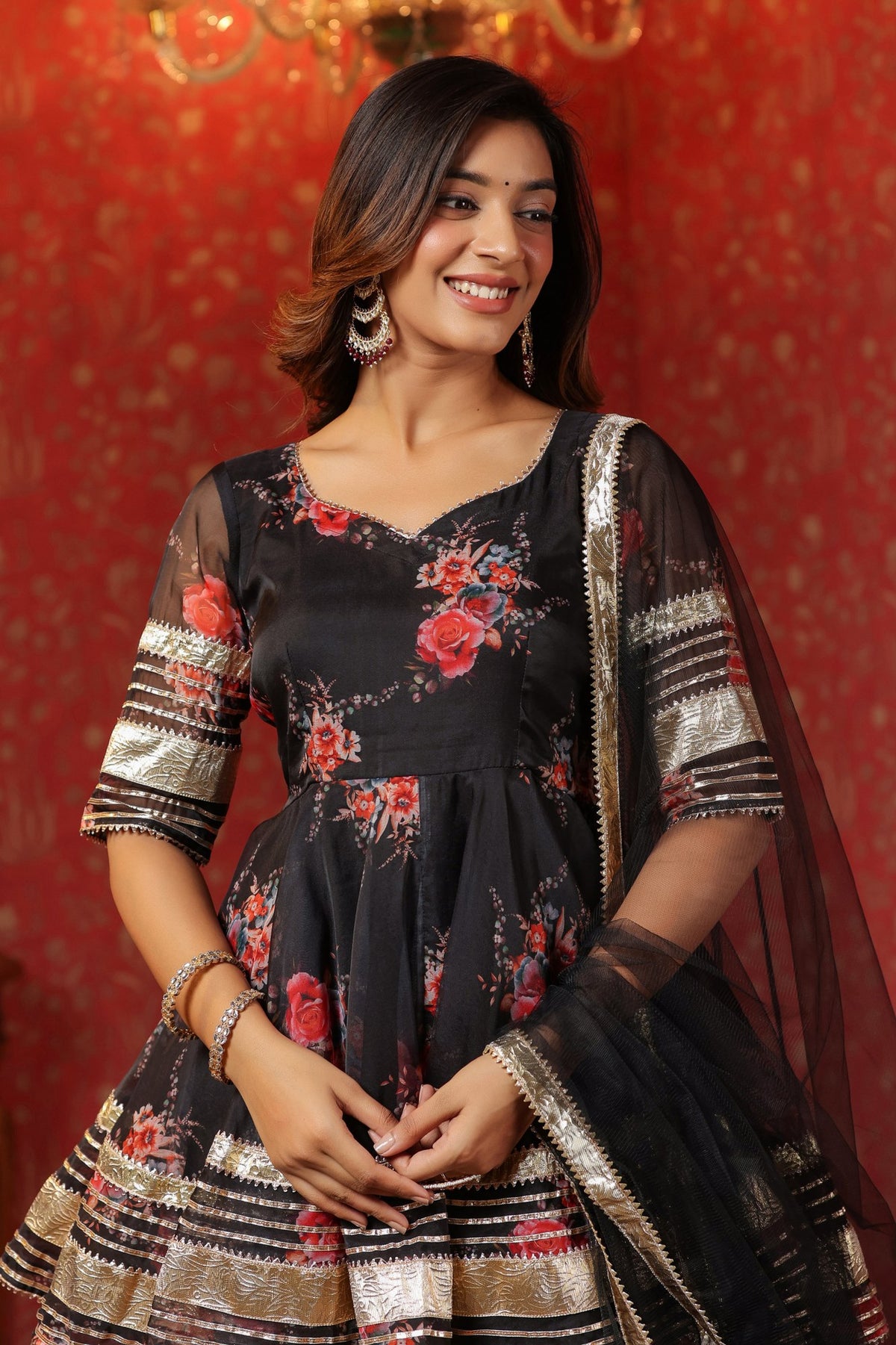 Crow Black Organza Sharara Set