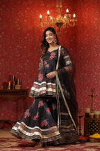 Crow Black Organza Sharara Set