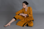 Mustered Cotton V-Neck Dress