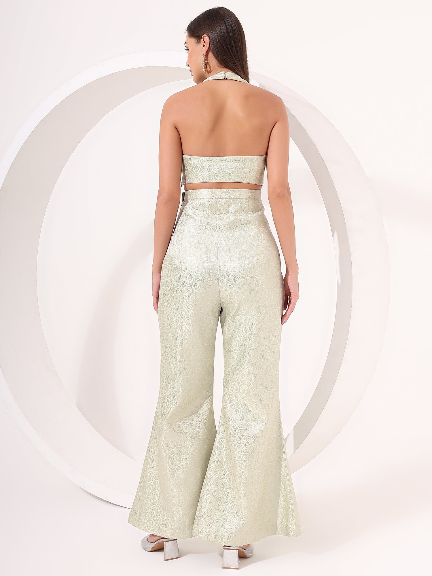Mint Green Brocade Halter Neck Co-Ord Set