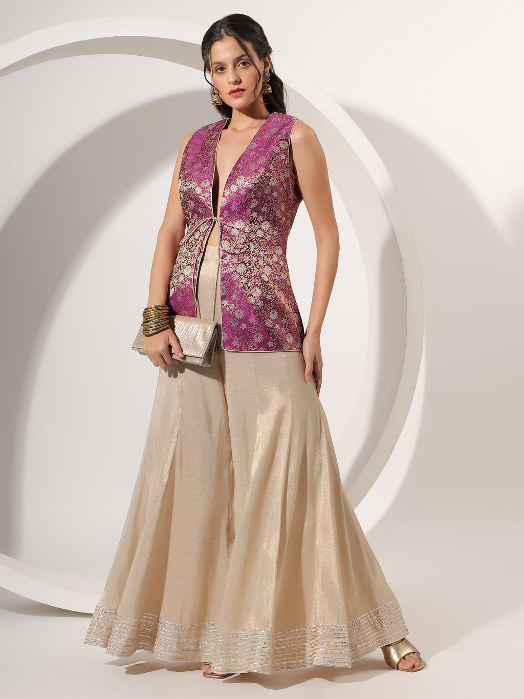 Golden Sharara with Brocade Jacket