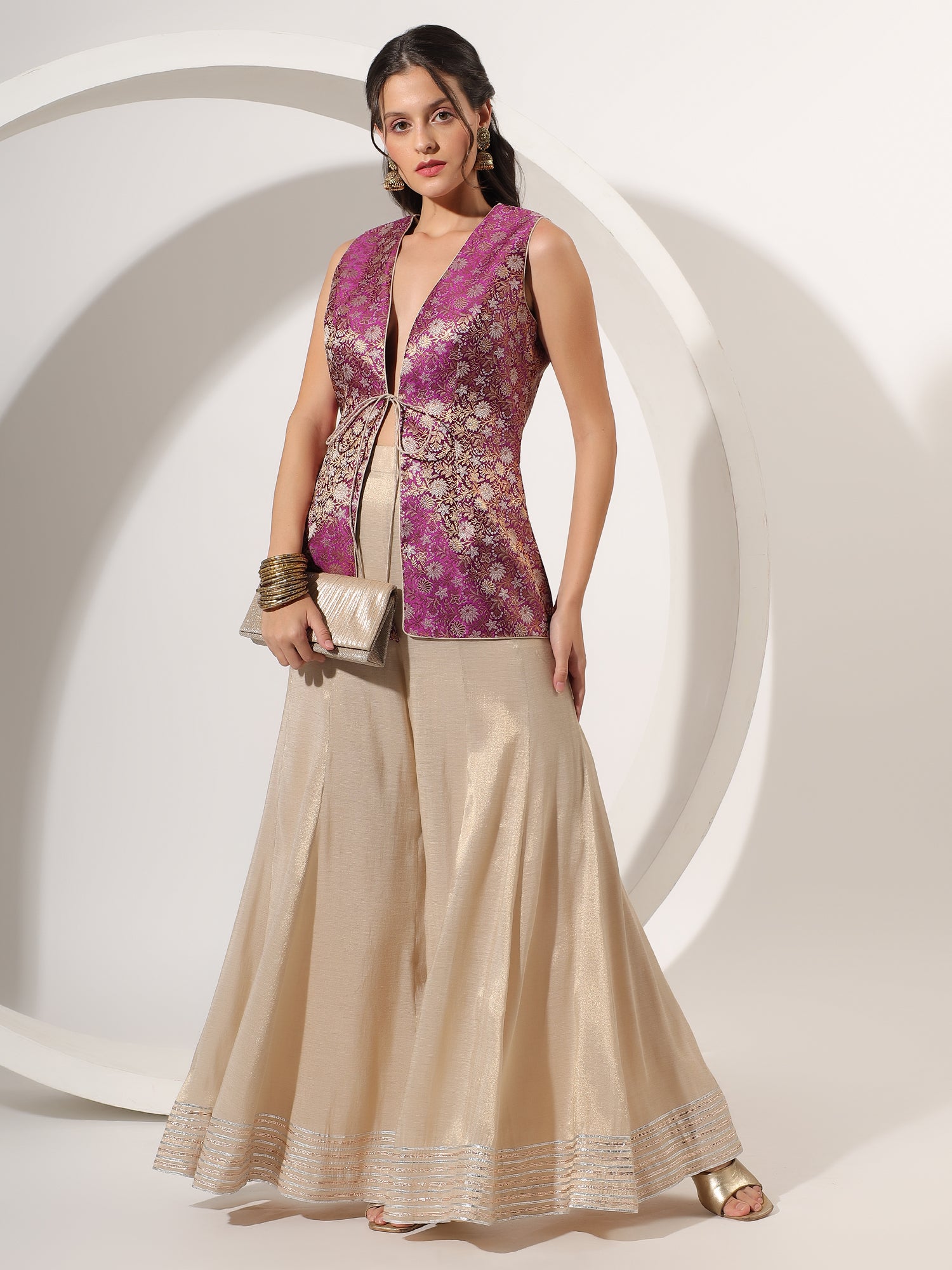 Golden Sharara with Brocade Jacket