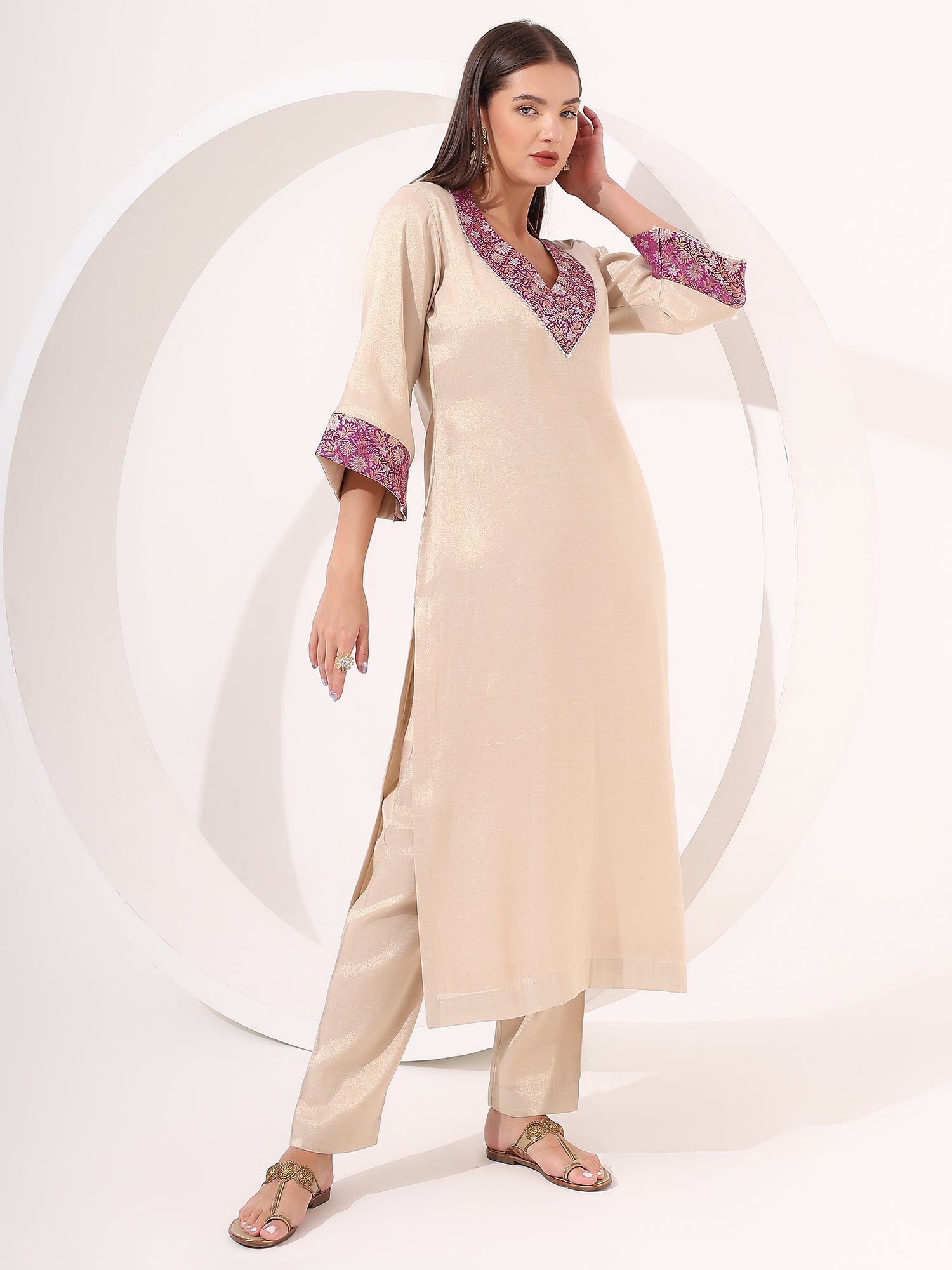 Golden Tissue Straight Kurta Set
