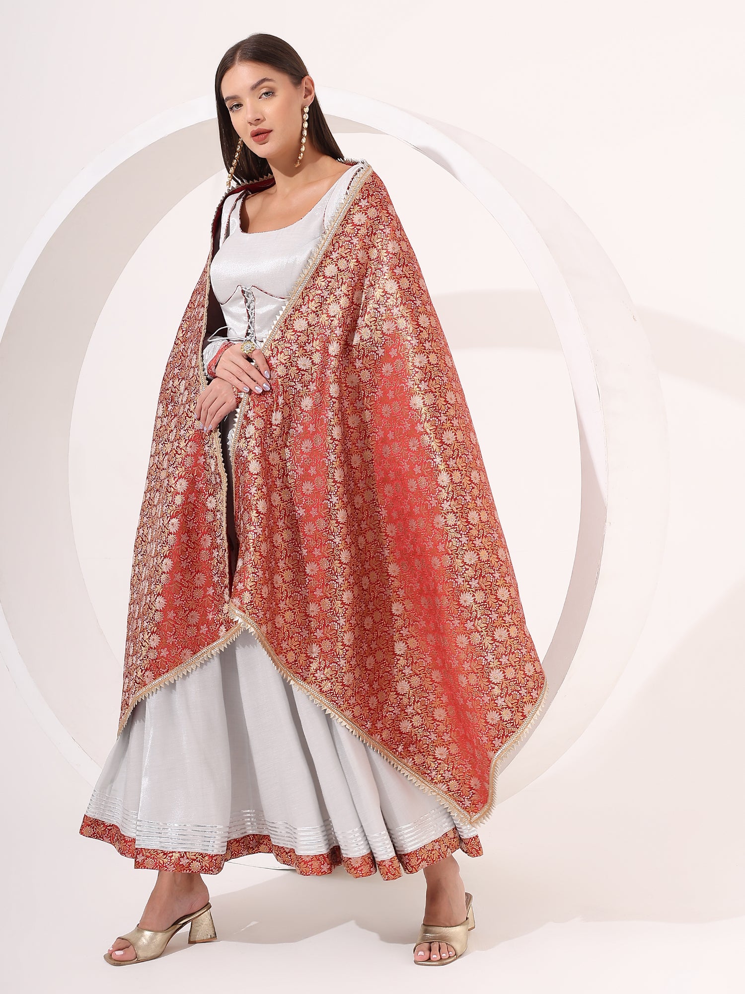 Silver Anarkali with Brocade Dupatta