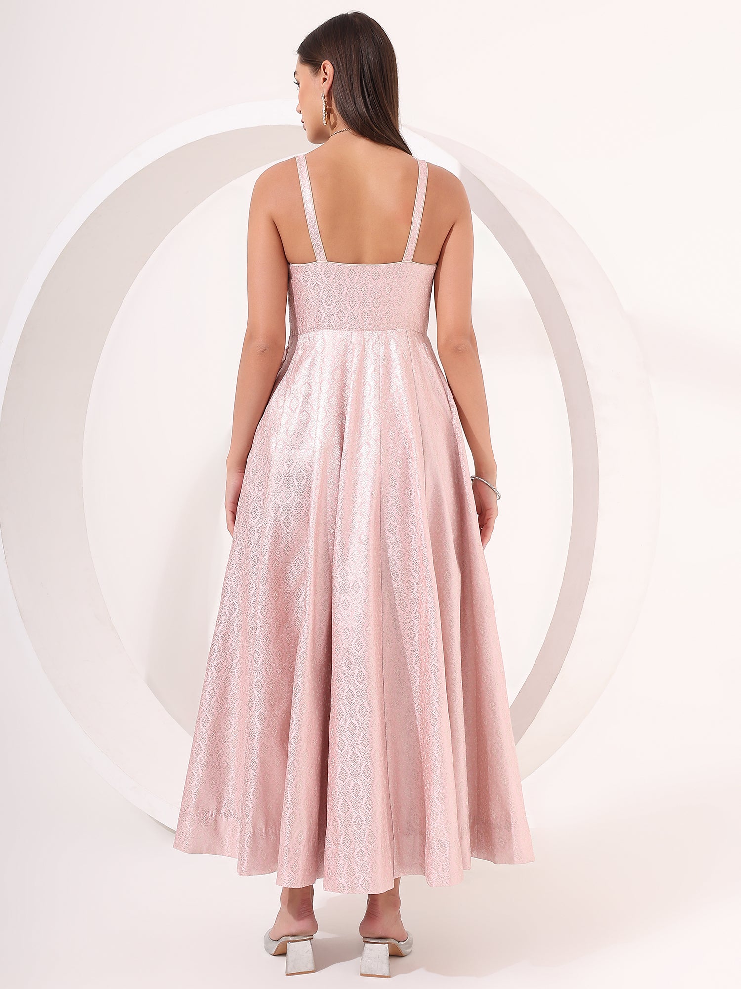 Blush Pink Brocade Anarkali Gown