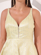 Lemon Yellow Brocade Peplum Set