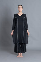 Noir Embroidered V-Neck Dress