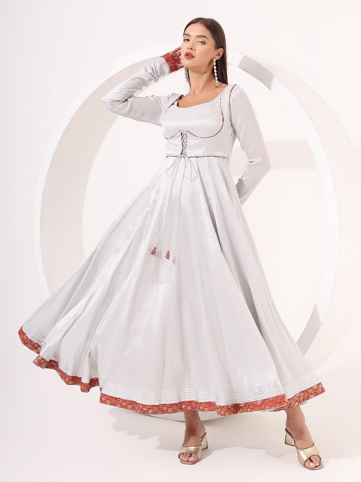 Silver Anarkali with Brocade Dupatta
