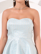 Ice Blue Strapless Brocade Peplum Set