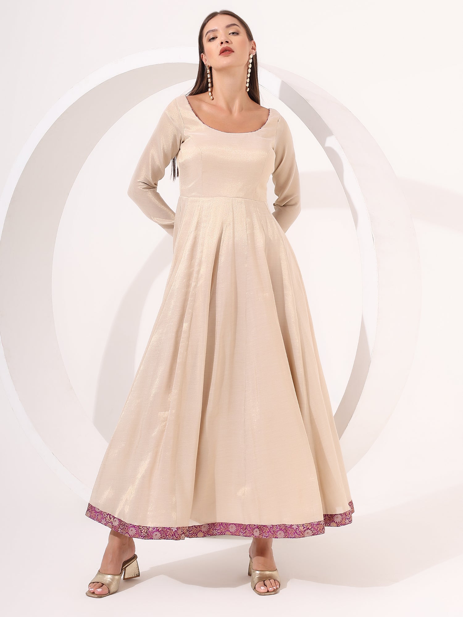 Golden Anarkali With Brocade Dupatta