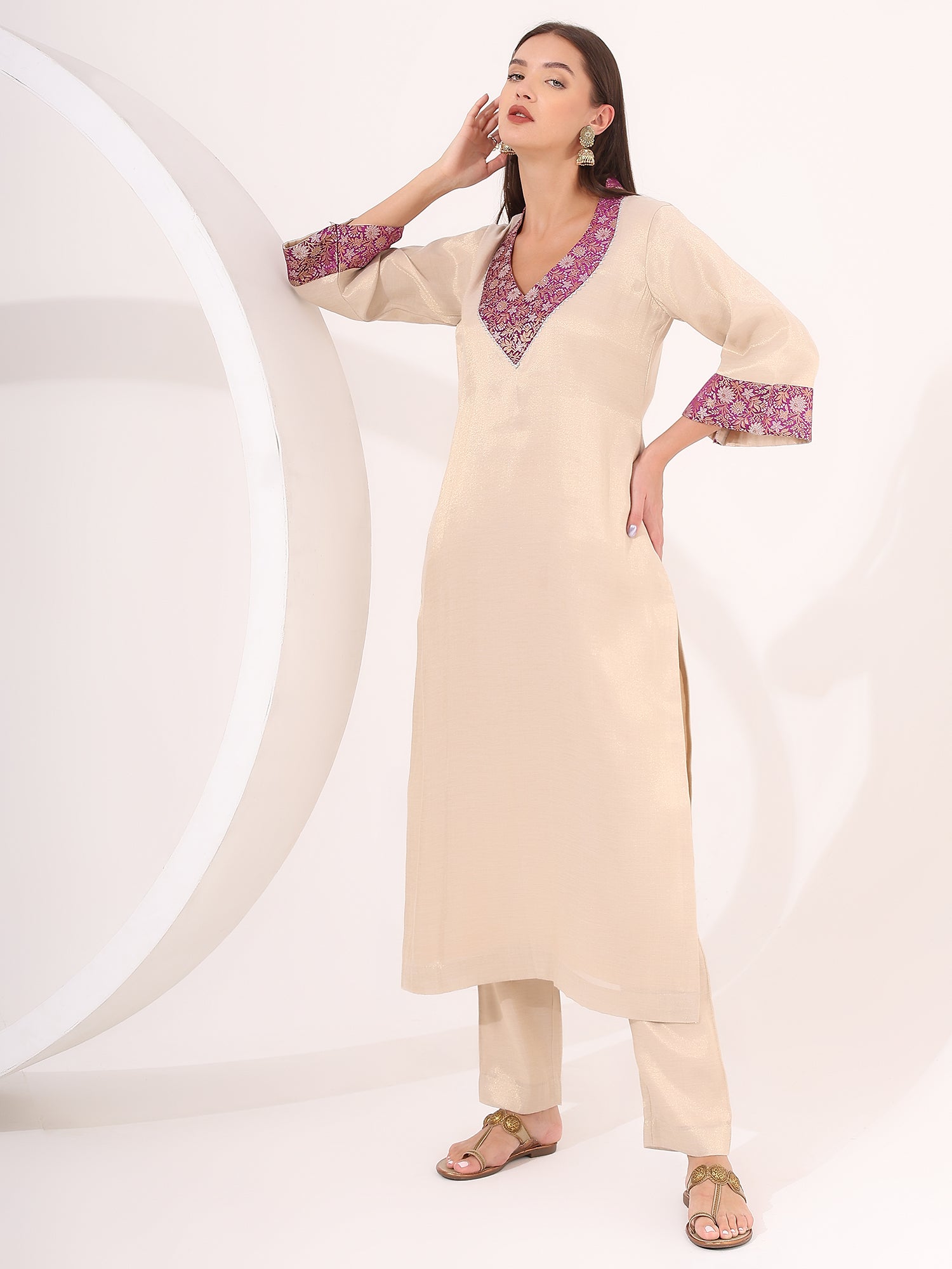 Golden Tissue Straight Kurta Set