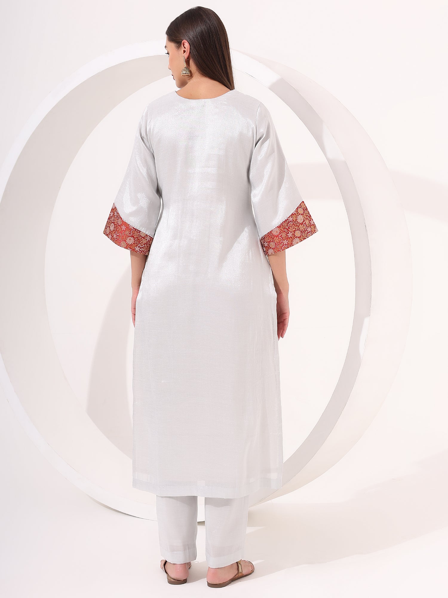 Silver Tissue Straight Kurta Set