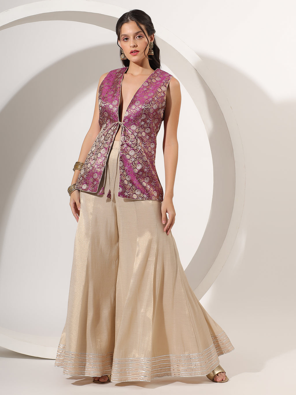 Golden Sharara with Brocade Jacket