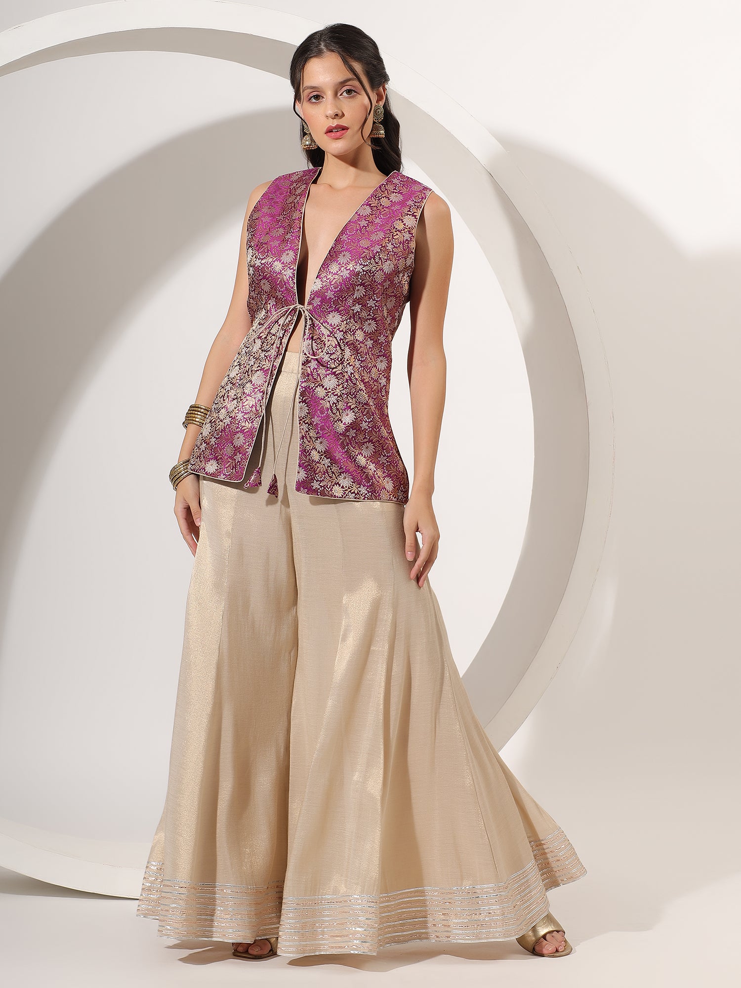 Golden Sharara with Brocade Jacket