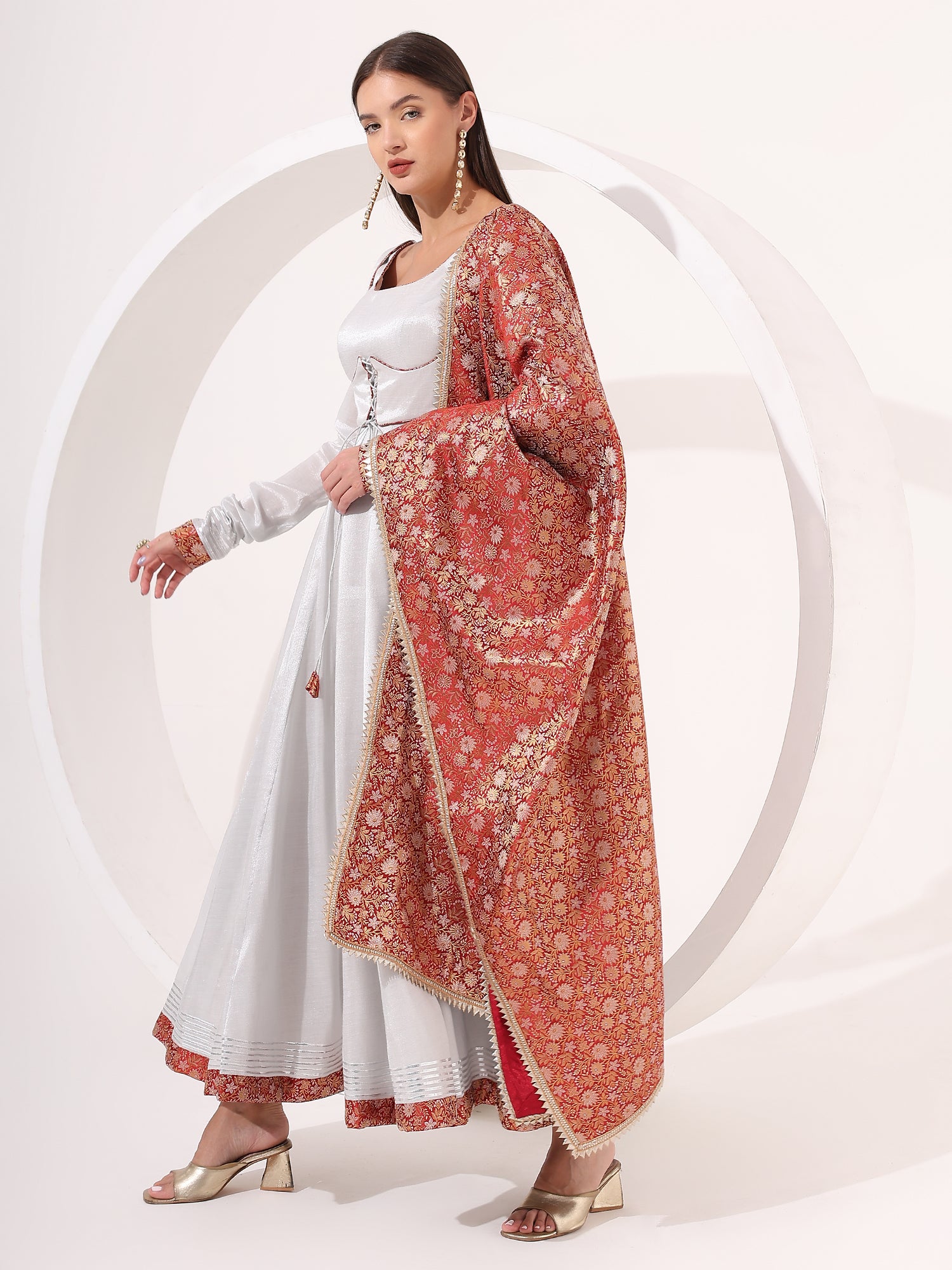 Silver Anarkali with Brocade Dupatta