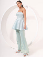 Ice Blue Strapless Brocade Peplum Set