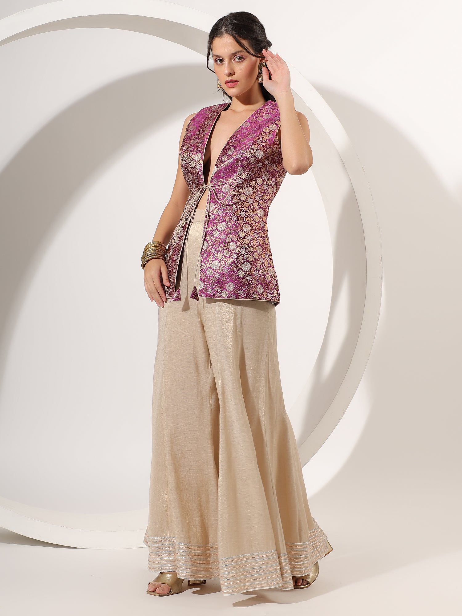 Golden Sharara with Brocade Jacket