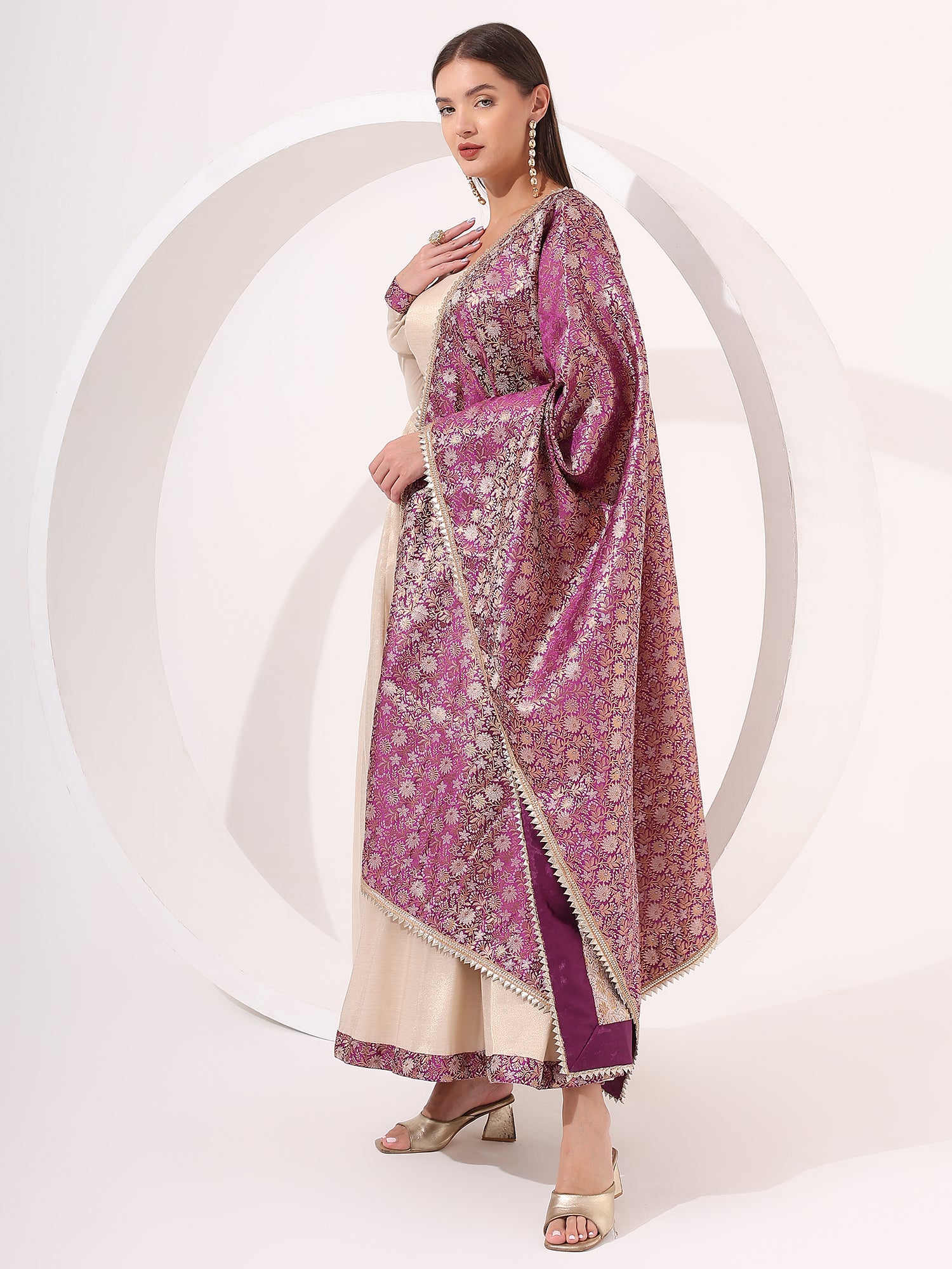 Golden Anarkali With Brocade Dupatta