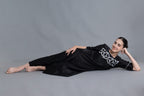 Black Floral Embroidered Pleated Dress Co-ord