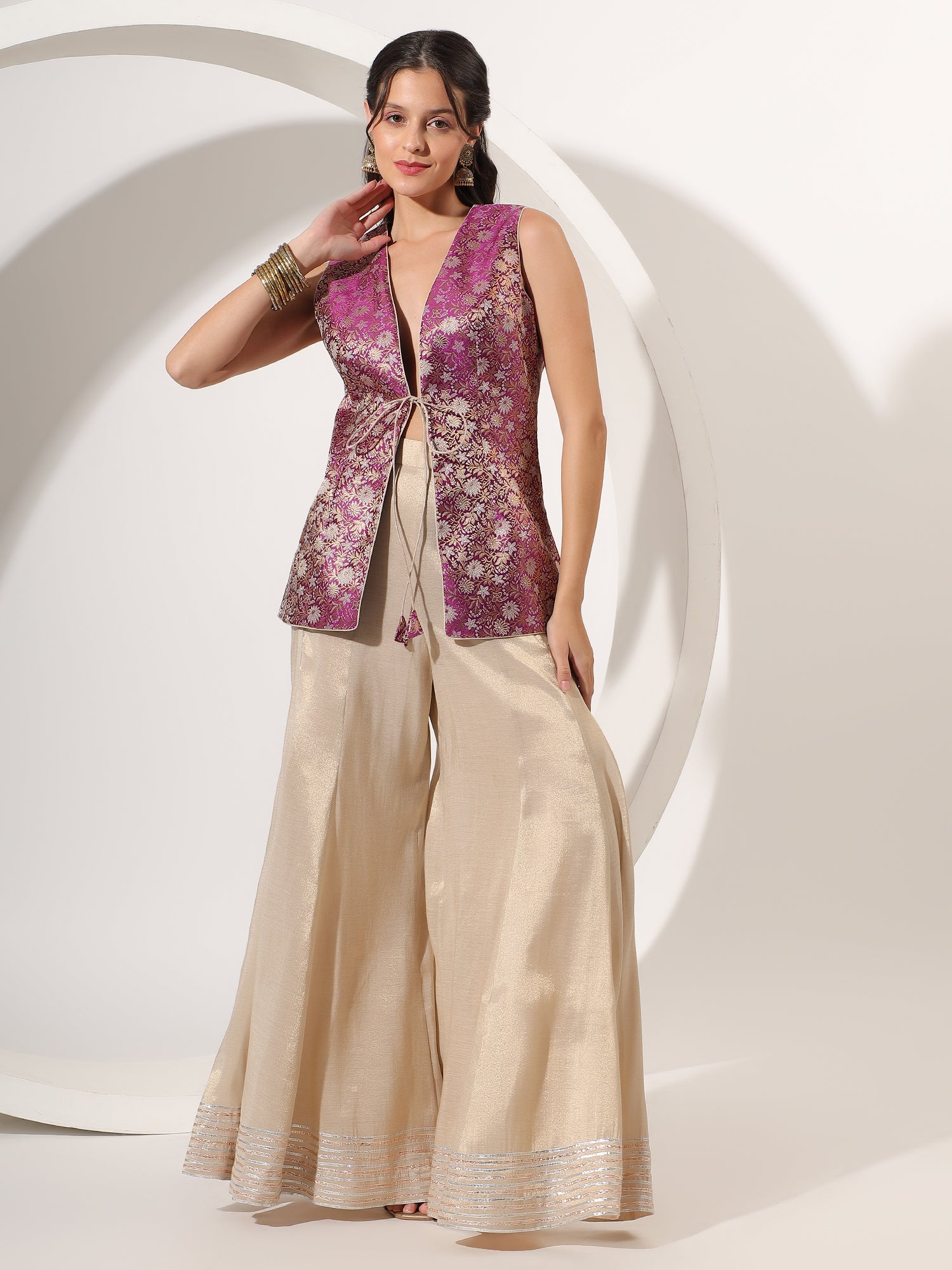 Golden Sharara with Brocade Jacket