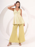 Lemon Yellow Brocade Peplum Set