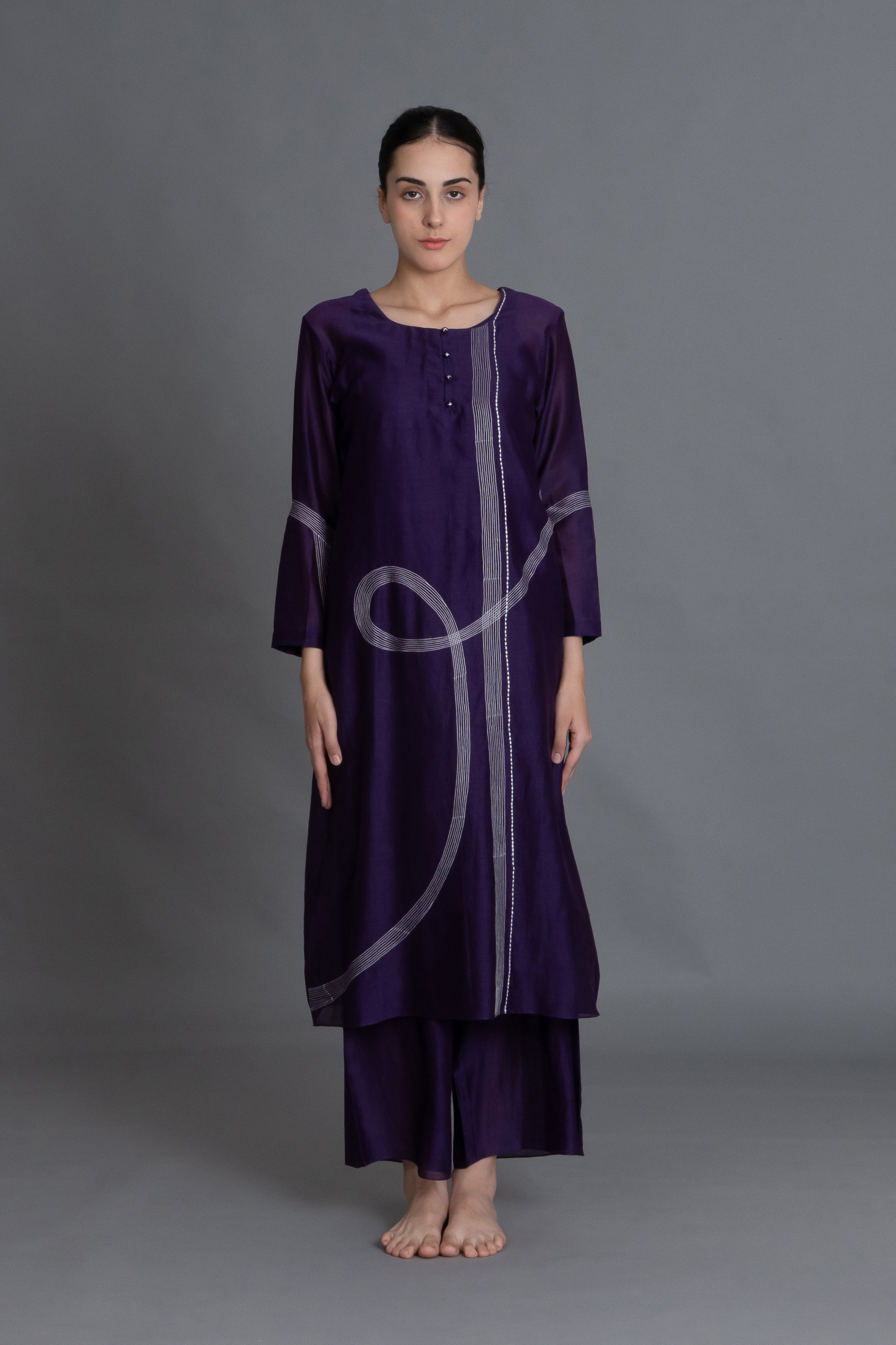 Purple Embroidered Dress Co-ord