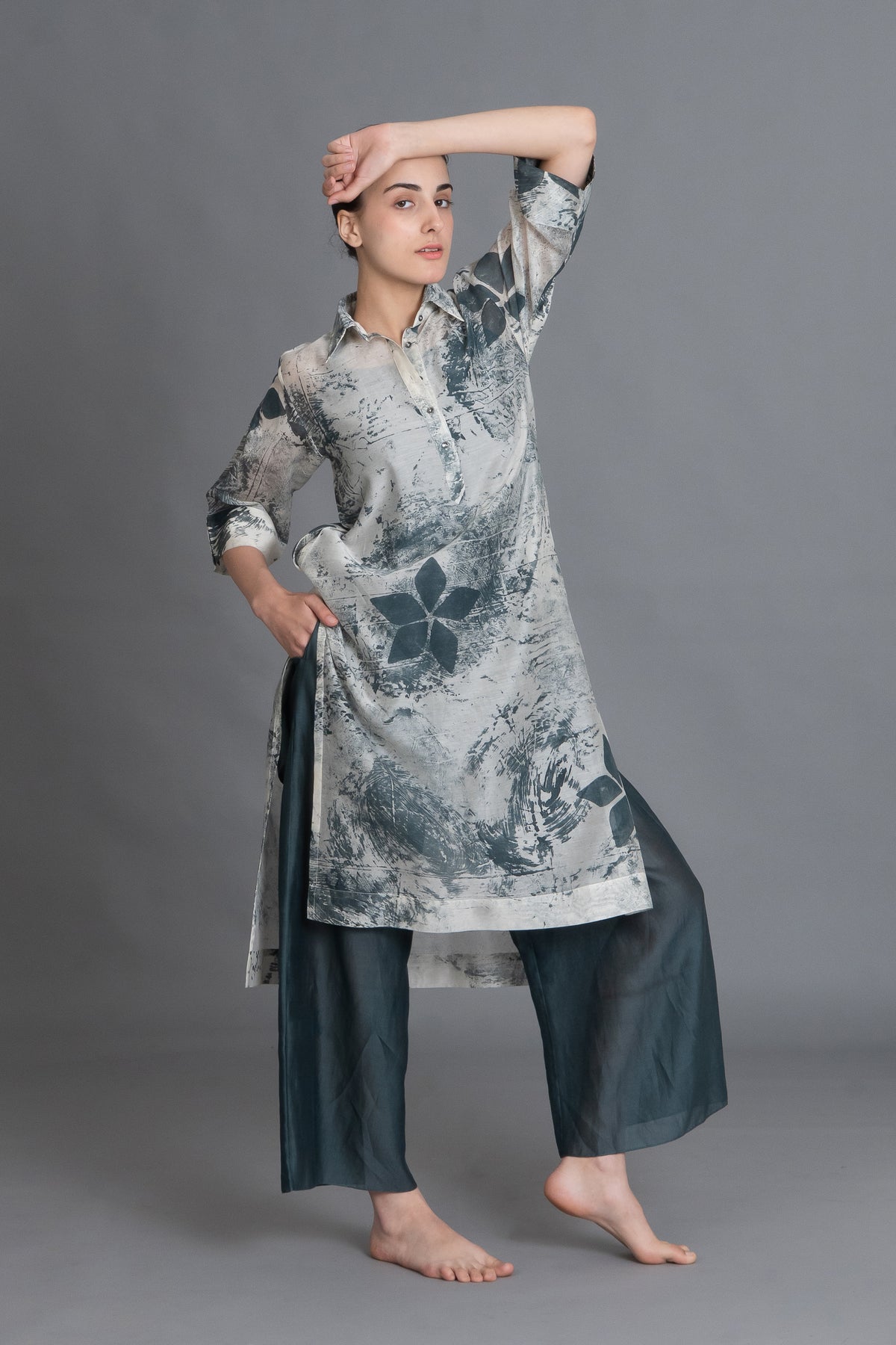 Mint Texture Long Shirt Co-ord