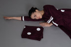 Maroon Polka Pleated Back Dress Co-ord with Scraff