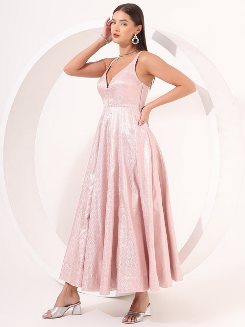 Blush Pink Brocade Anarkali Gown