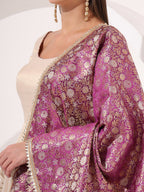 Golden Anarkali With Brocade Dupatta