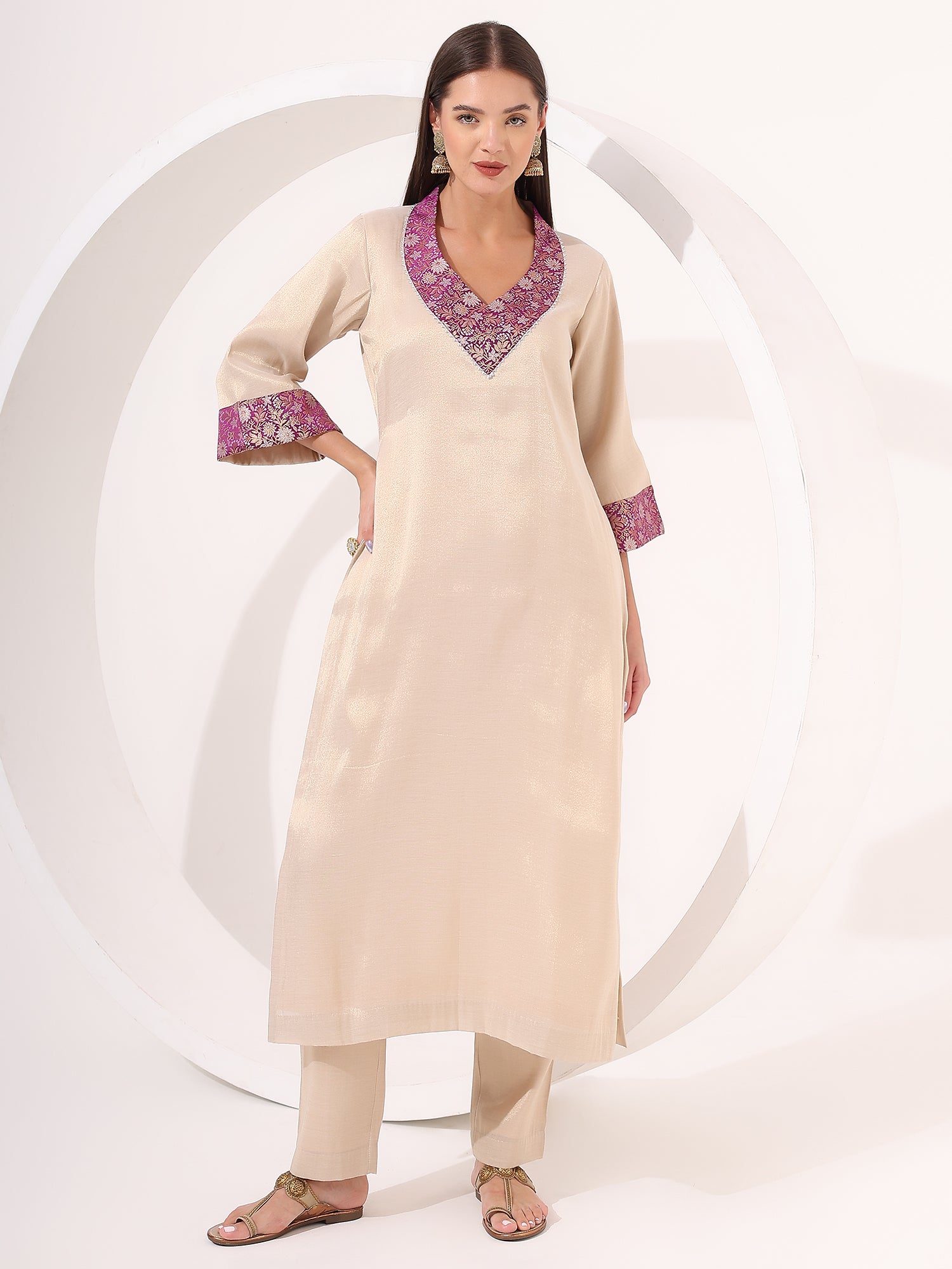 Golden Tissue Straight Kurta Set