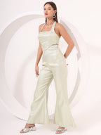 Mint Green Brocade Halter Neck Co-Ord Set