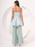 Ice Blue Strapless Brocade Peplum Set