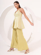 Lemon Yellow Brocade Peplum Set