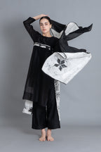Black Textured Pleated Dress Co-ord with Scraff