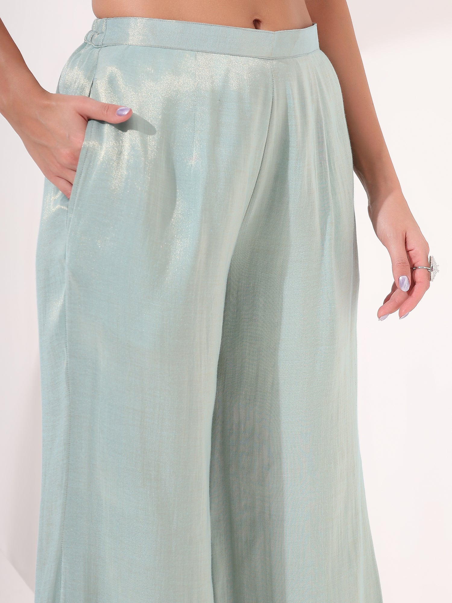 Ice Blue Strapless Brocade Peplum Set