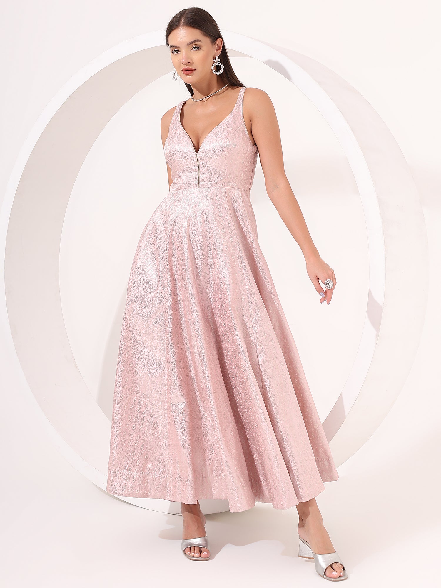 Blush Pink Brocade Anarkali Gown
