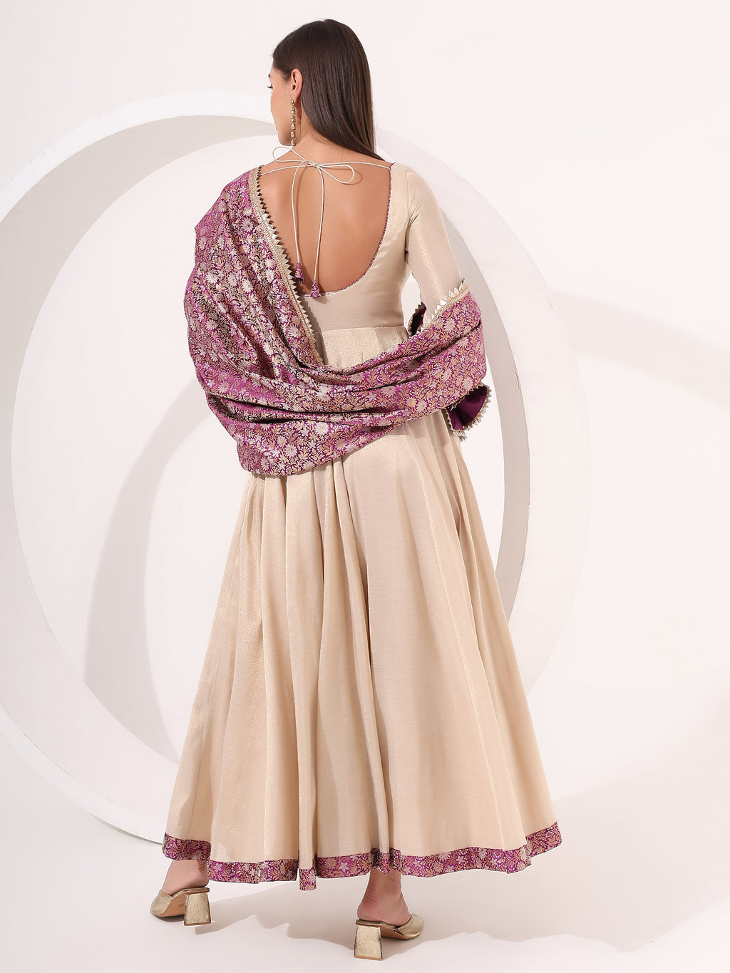 Golden Anarkali With Brocade Dupatta