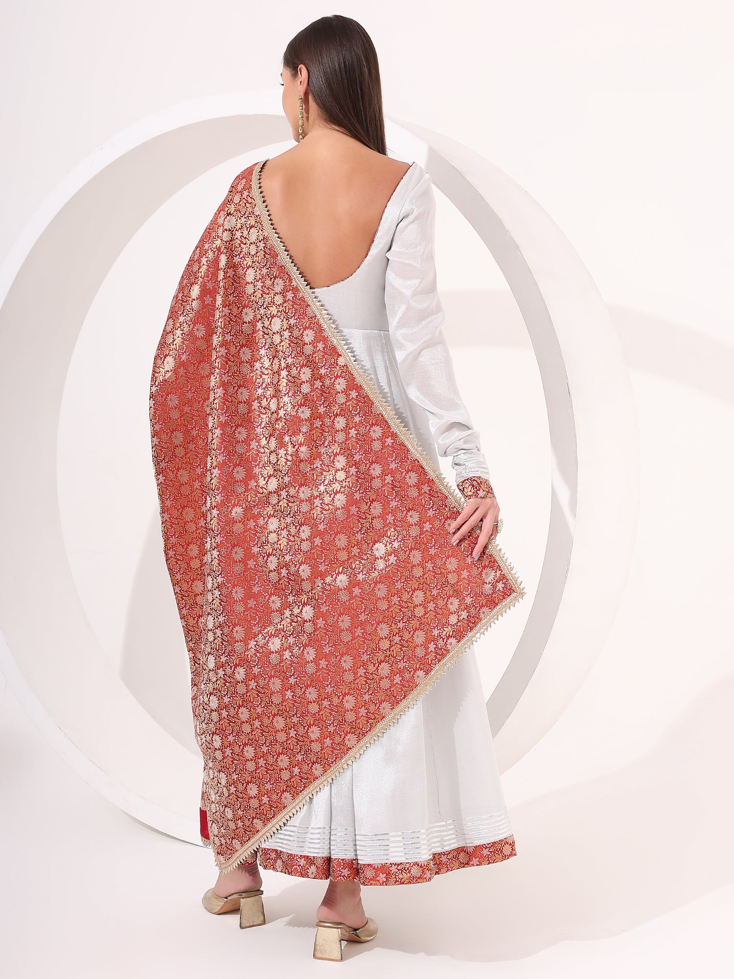 Silver Anarkali with Brocade Dupatta