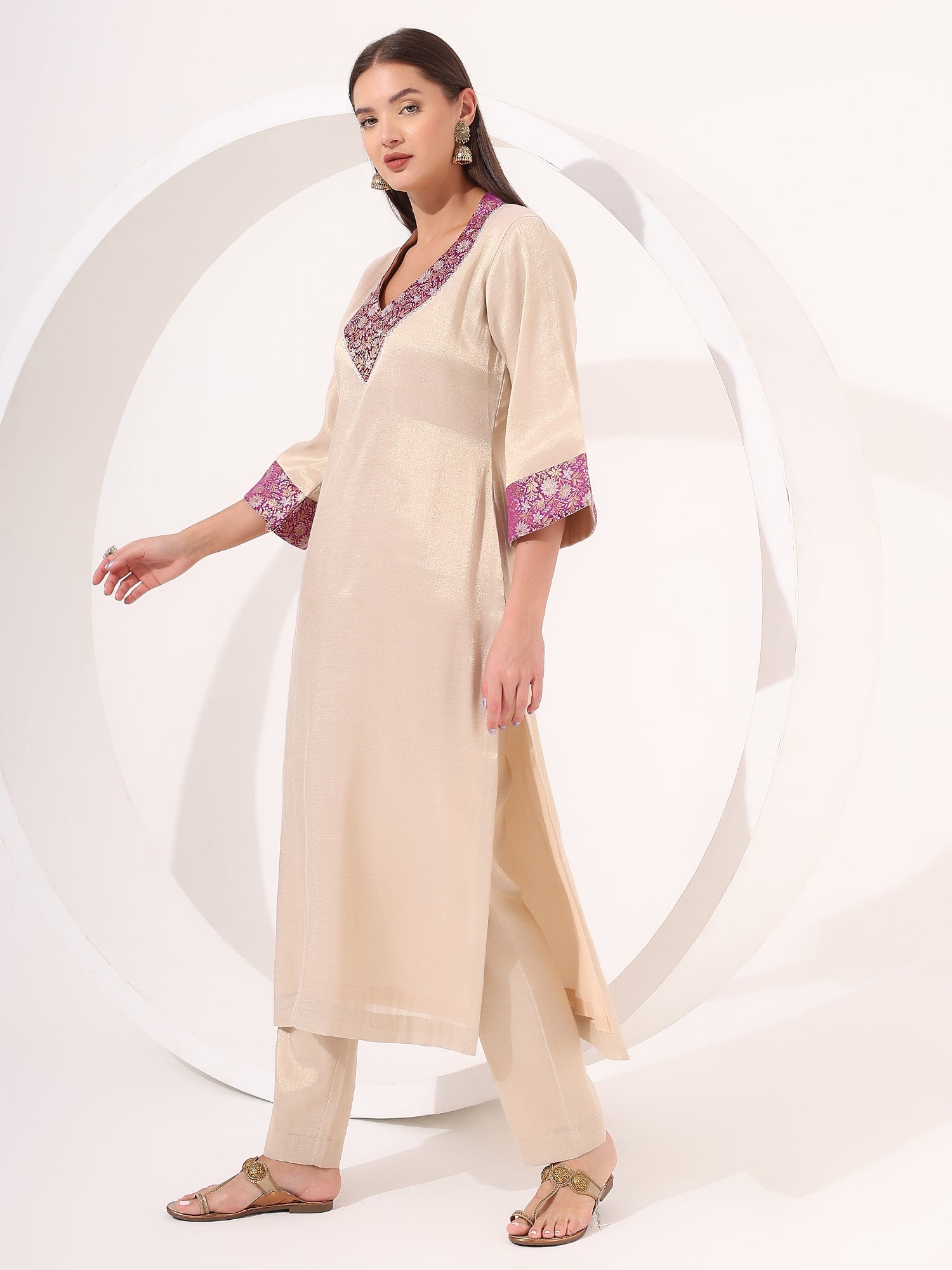 Golden Tissue Straight Kurta Set