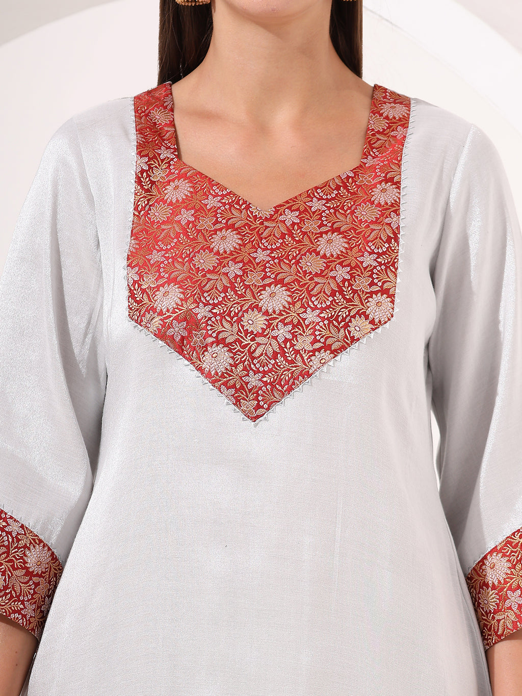 Silver Tissue Straight Kurta Set