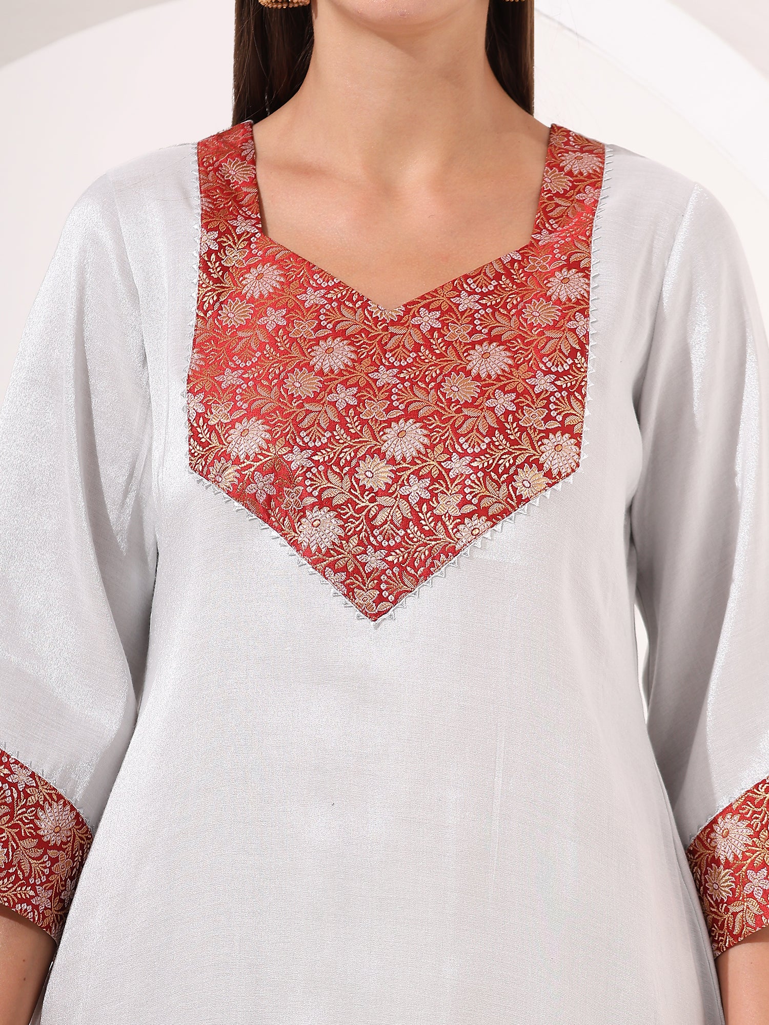 Silver Tissue Straight Kurta Set