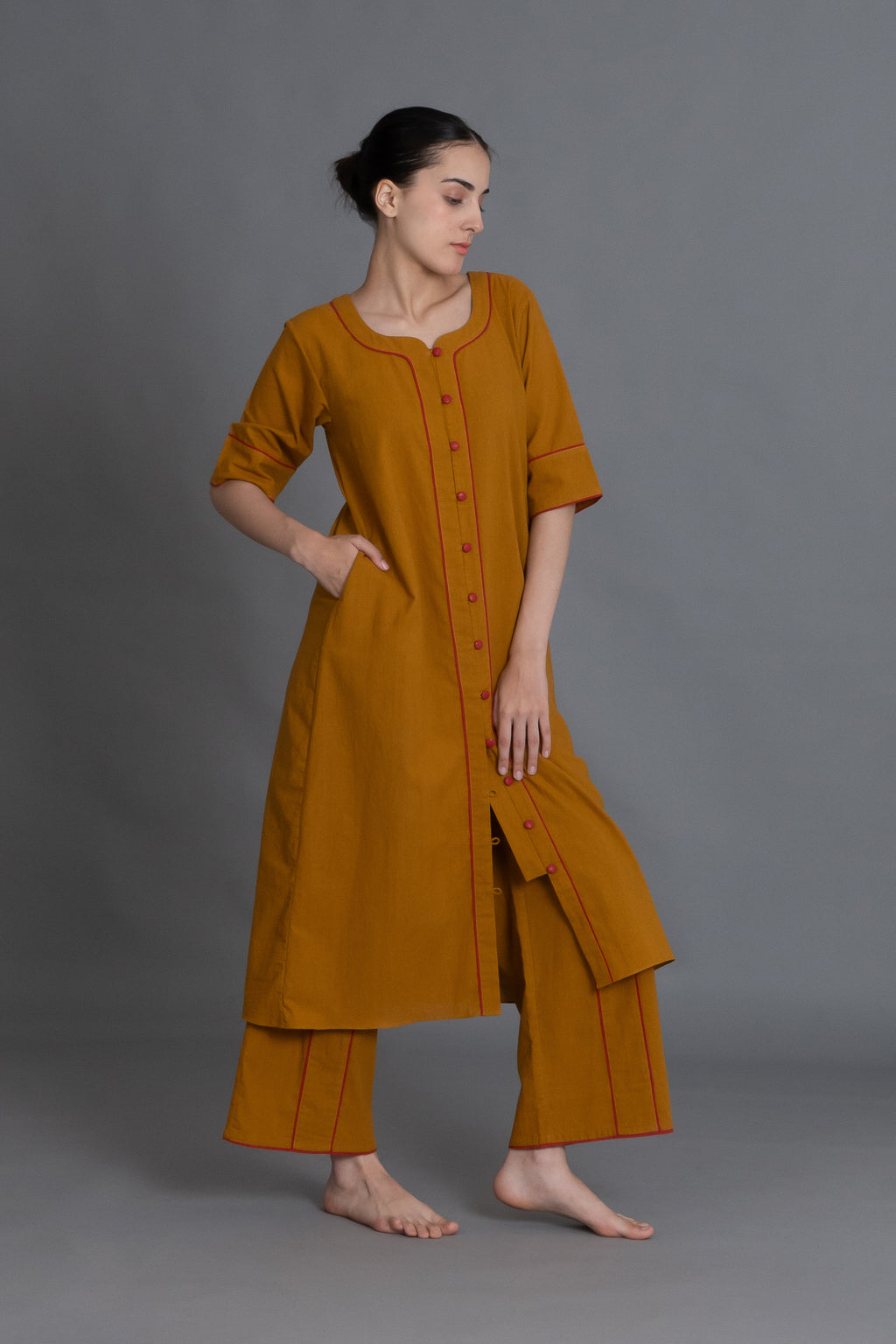 Mustered Round Neck Dress Co-ord