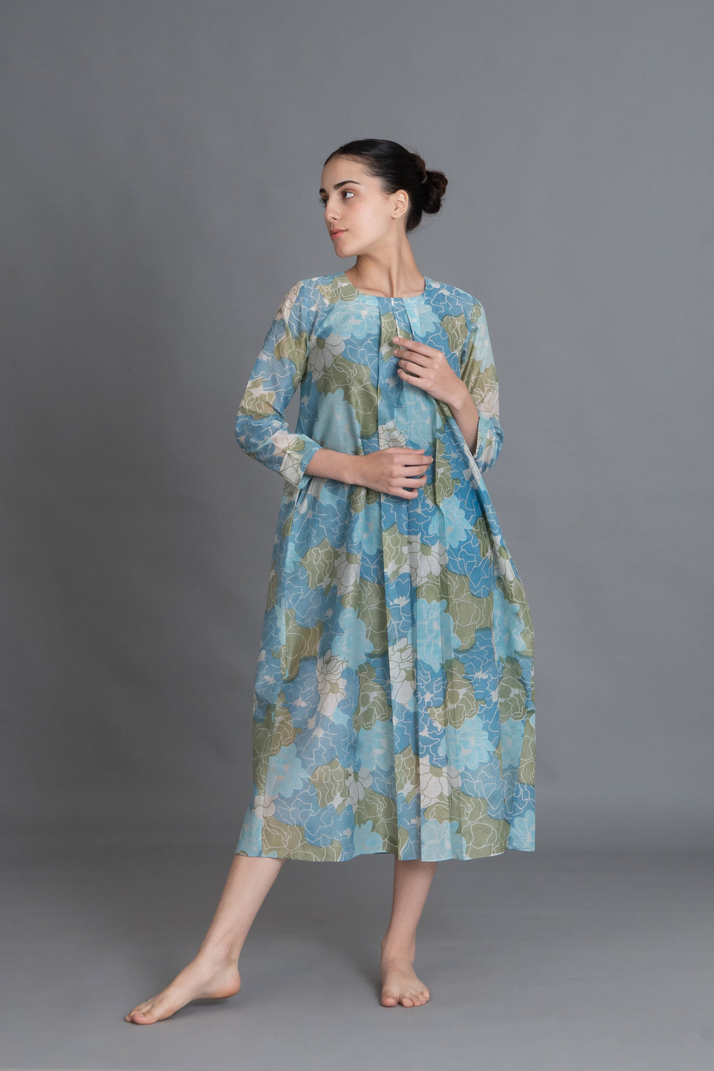 Ocean Blue Floral Print Dress