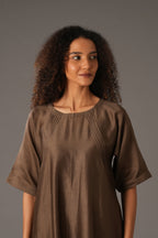 Olive Round Neck Piping Dress Co-ord