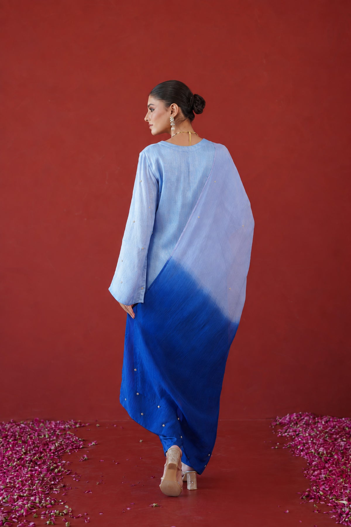 Blue Ombre Embroidered Suit Set