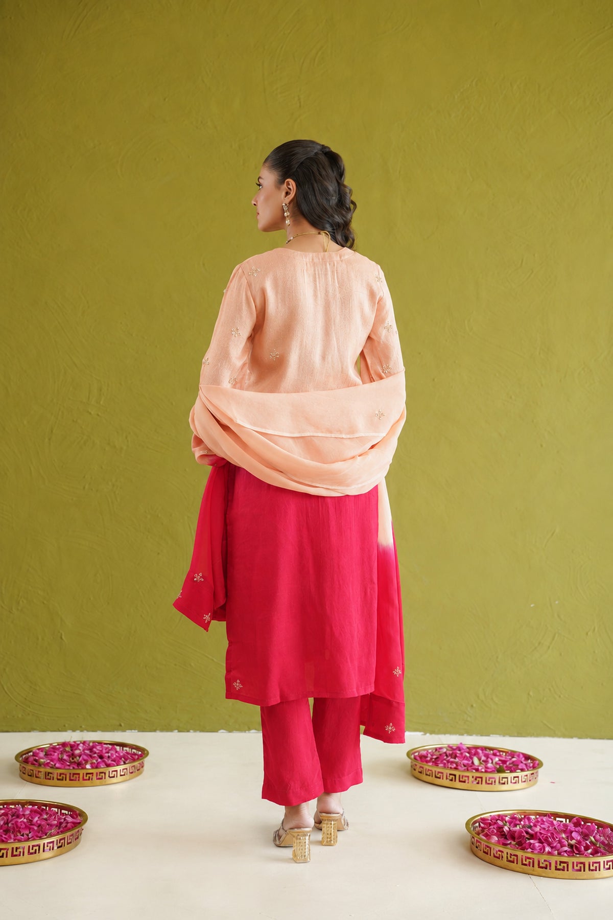 Red Ombre Embroidered Suit Set