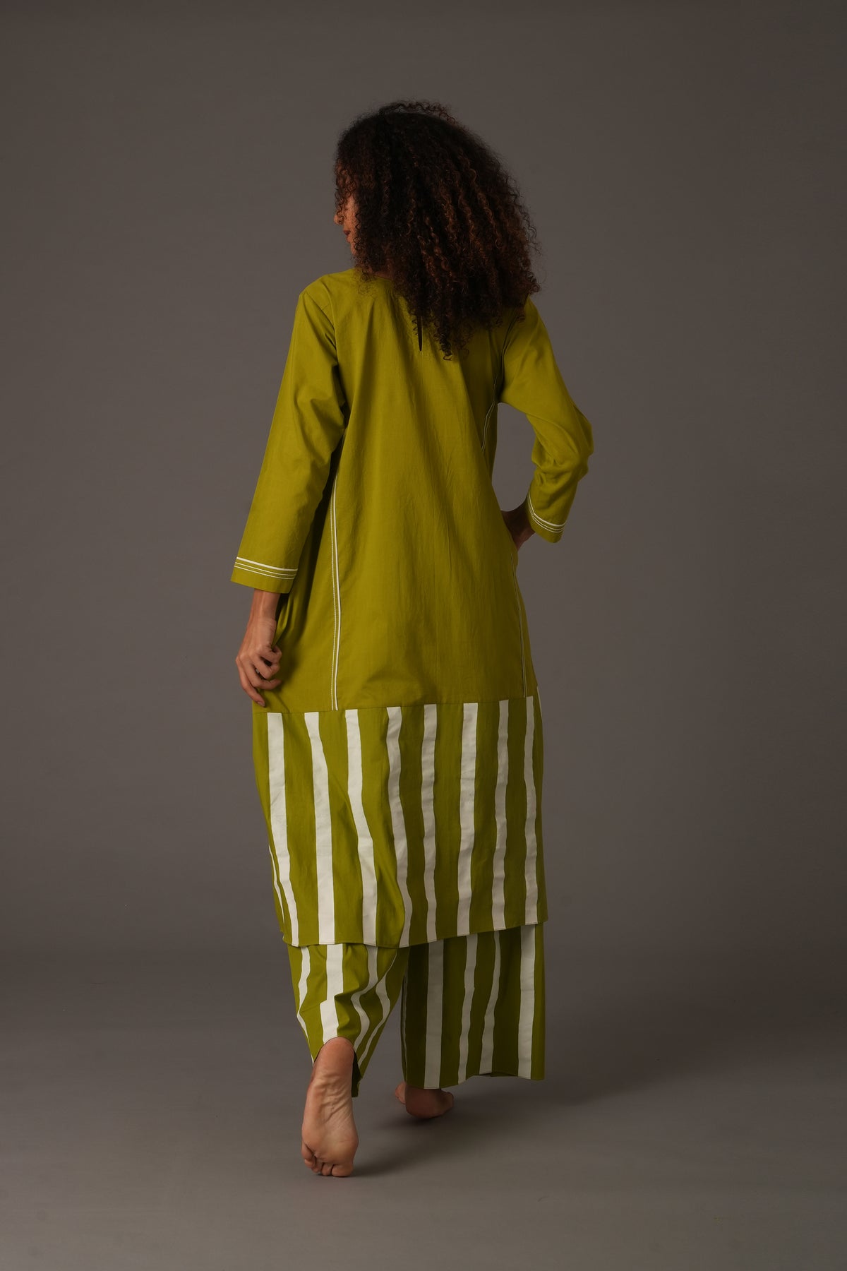 Purple Bright white stripe dress With Pant and Scarff