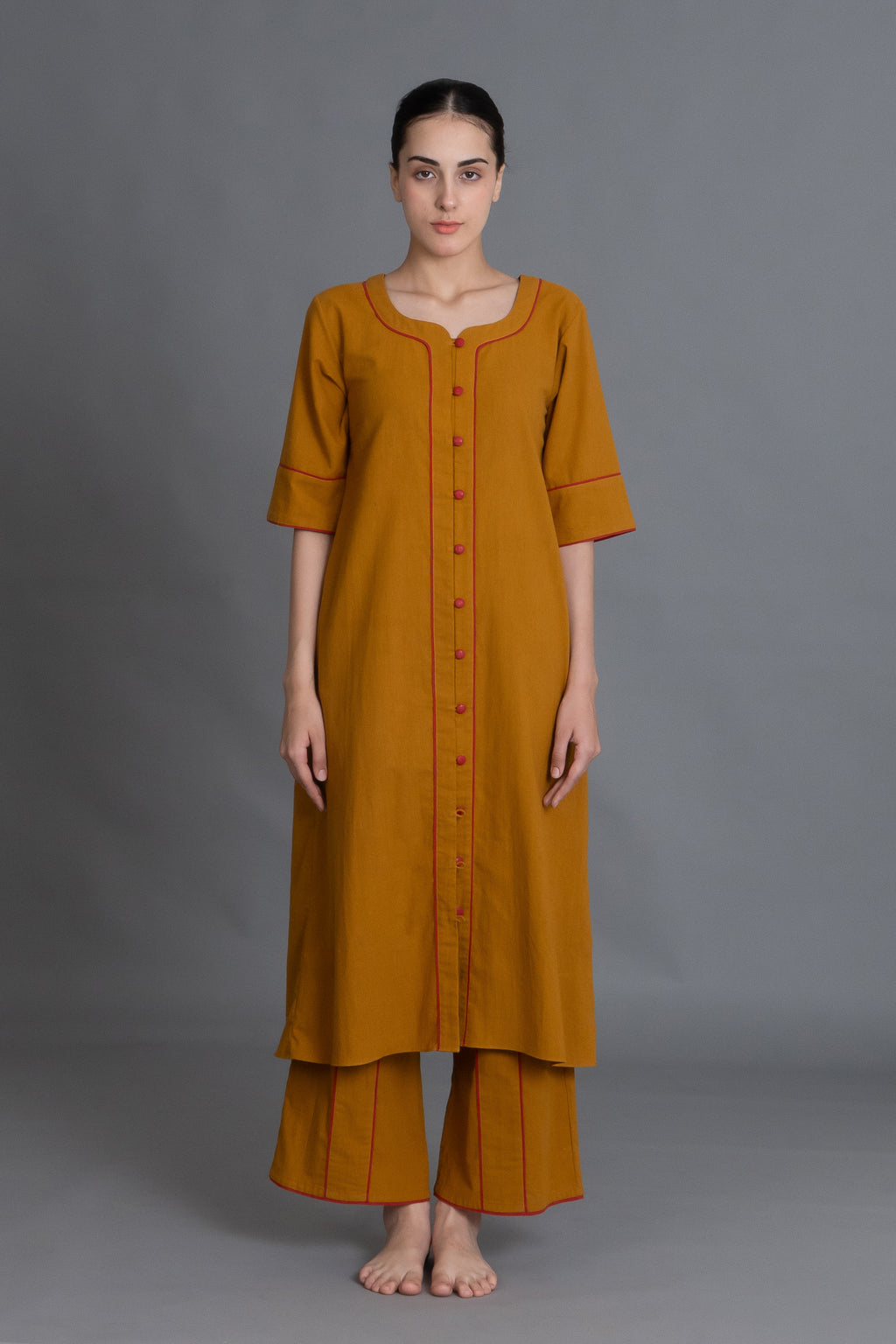 Mustered Round Neck Dress Co-ord